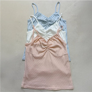 Soft Cotton Punched Shirred Layered Sleeveless Strappy Top Korea