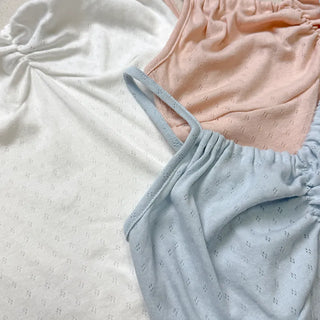 Soft Cotton Punched Shirred Layered Sleeveless Strappy Top Korea