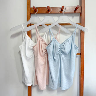 Soft Cotton Punched Shirred Layered Sleeveless Strappy Top Korea