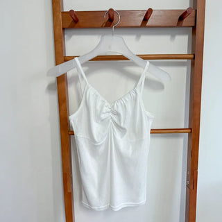 Soft Cotton Punched Shirred Layered Sleeveless Strappy Top Korea