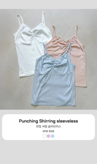 Soft Cotton Punched Shirred Layered Sleeveless Strappy Top Korea