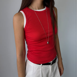 Breast Cover Ribbed Semi-Crop Summer Sleeveless Mango Sleeveless Top Made in Korea
