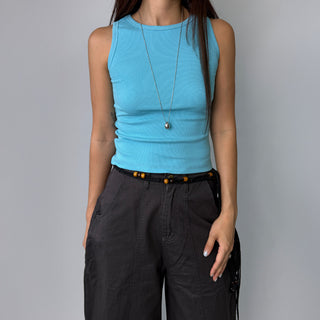 Breast Cover Ribbed Semi-Crop Summer Sleeveless Mango Sleeveless Top Made in Korea