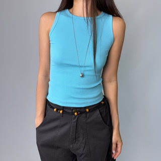 Breast Cover Ribbed Semi-Crop Summer Sleeveless Mango Sleeveless Top Made in Korea