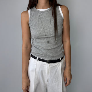 Breast Cover Ribbed Semi-Crop Summer Sleeveless Mango Sleeveless Top Made in Korea