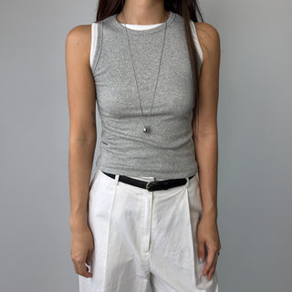 Breast Cover Ribbed Semi-Crop Summer Sleeveless Mango Sleeveless Top Made in Korea