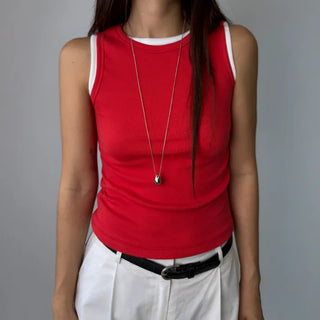 Breast Cover Ribbed Semi-Crop Summer Sleeveless Mango Sleeveless Top Made in Korea