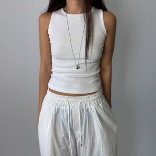 Breast Cover Ribbed Semi-Crop Summer Sleeveless Mango Sleeveless Top Made in Korea