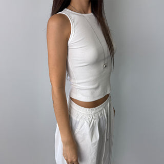 Breast Cover Ribbed Semi-Crop Summer Sleeveless Mango Sleeveless Top Made in Korea