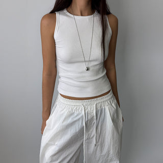 Breast Cover Ribbed Semi-Crop Summer Sleeveless Mango Sleeveless Top Made in Korea