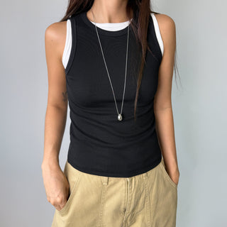 Breast Cover Ribbed Semi-Crop Summer Sleeveless Mango Sleeveless Top Made in Korea