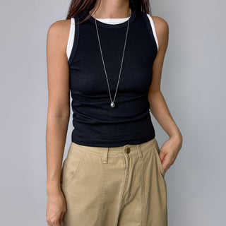 Breast Cover Ribbed Semi-Crop Summer Sleeveless Mango Sleeveless Top Made in Korea