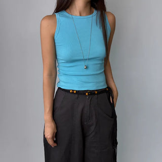 Breast Cover Ribbed Semi-Crop Summer Sleeveless Mango Sleeveless Top Made in Korea