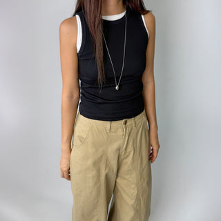 Breast Cover Ribbed Semi-Crop Summer Sleeveless Mango Sleeveless Top Made in Korea