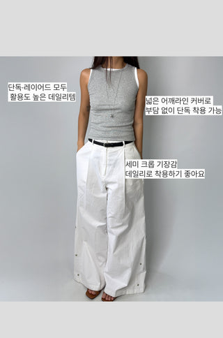 Breast Cover Ribbed Semi-Crop Summer Sleeveless Mango Sleeveless Top Made in Korea