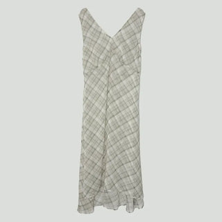 Check Layered See-through Chiffon Asymmetrical Summer Long Sleeveless V-Neck Dress