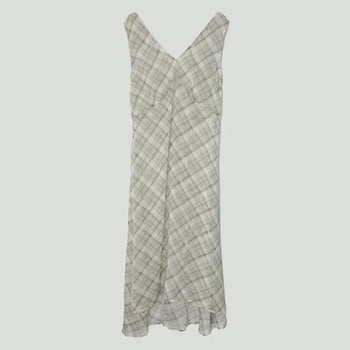 Check Layered See-through Chiffon Asymmetrical Summer Long Sleeveless V-Neck Dress