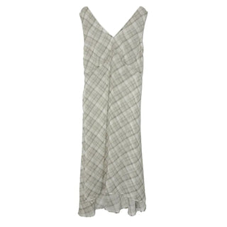 Check Layered See-through Chiffon Asymmetrical Summer Long Sleeveless V-Neck Dress