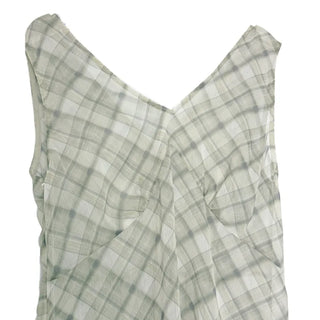 Check Layered See-through Chiffon Asymmetrical Summer Long Sleeveless V-Neck Dress