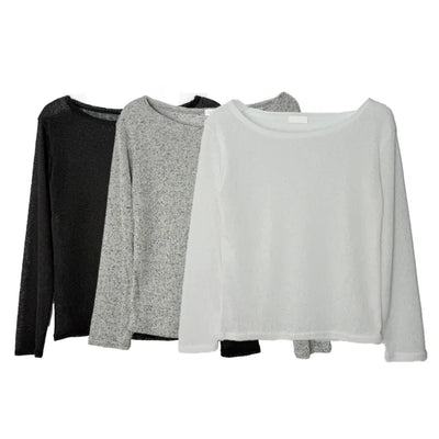 See-through Boat Neck Off-Shoulder Shoulder Cutout Summer Long Sleeve Tee