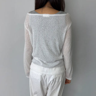 See-through Boat Neck Off-Shoulder Shoulder Cutout Summer Long Sleeve Tee