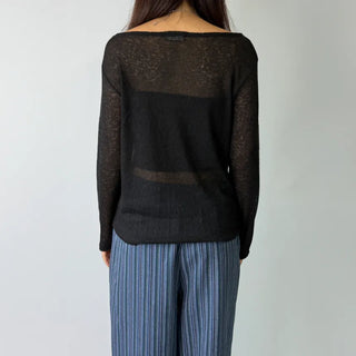 See-through Boat Neck Off-Shoulder Shoulder Cutout Summer Long Sleeve Tee