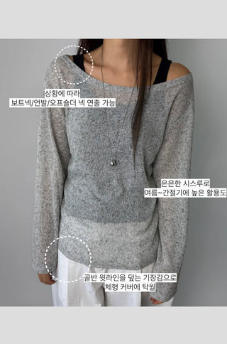 See-through Boat Neck Off-Shoulder Shoulder Cutout Summer Long Sleeve Tee