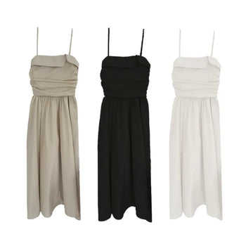 Shirred Flare Sleeveless Long Dress