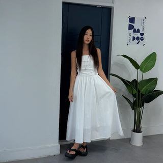 Shirred Flare Sleeveless Long Dress