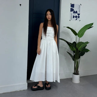 Shirred Flare Sleeveless Long Dress