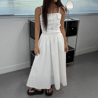 Shirred Flare Sleeveless Long Dress