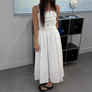 Shirred Flare Sleeveless Long Dress