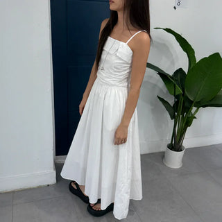 Shirred Flare Sleeveless Long Dress
