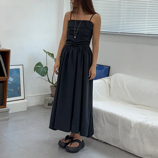 Shirred Flare Sleeveless Long Dress