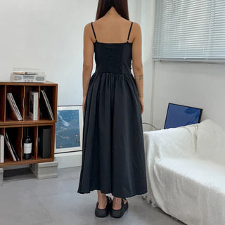 Shirred Flare Sleeveless Long Dress