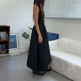 Shirred Flare Sleeveless Long Dress