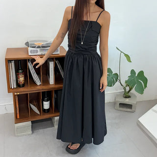 Shirred Flare Sleeveless Long Dress