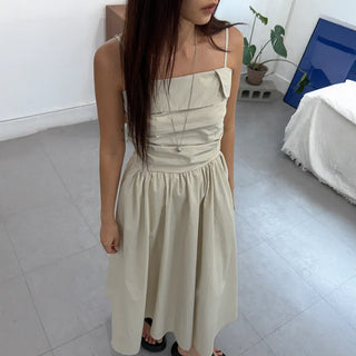 Shirred Flare Sleeveless Long Dress