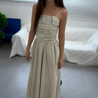 Shirred Flare Sleeveless Long Dress