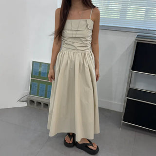 Shirred Flare Sleeveless Long Dress