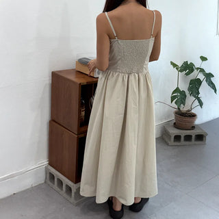 Shirred Flare Sleeveless Long Dress