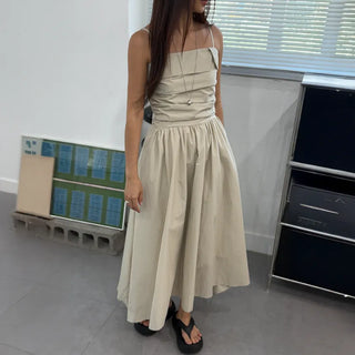 Shirred Flare Sleeveless Long Dress