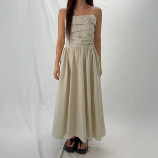 Shirred Flare Sleeveless Long Dress