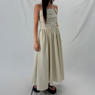 Shirred Flare Sleeveless Long Dress