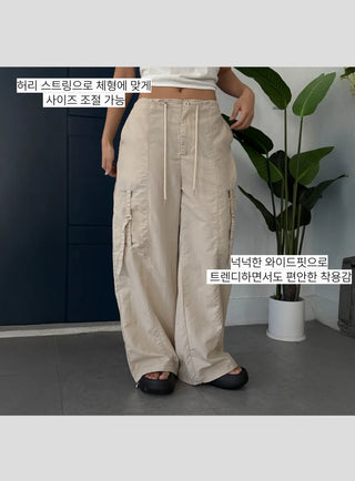 Rustling Wide Cargo Wide Parachute Straight Pants