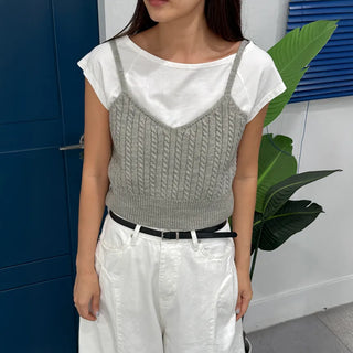 V-Neck Cable Knit Summer Layered Bustier Vest