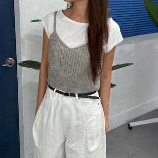 V-Neck Cable Knit Summer Layered Bustier Vest