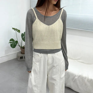 V-Neck Cable Knit Summer Layered Bustier Vest