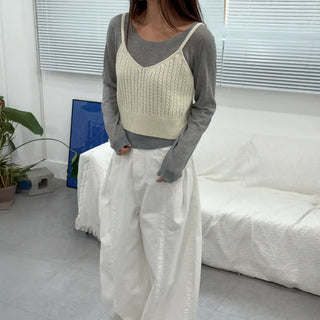 V-Neck Cable Knit Summer Layered Bustier Vest
