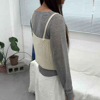 V-Neck Cable Knit Summer Layered Bustier Vest